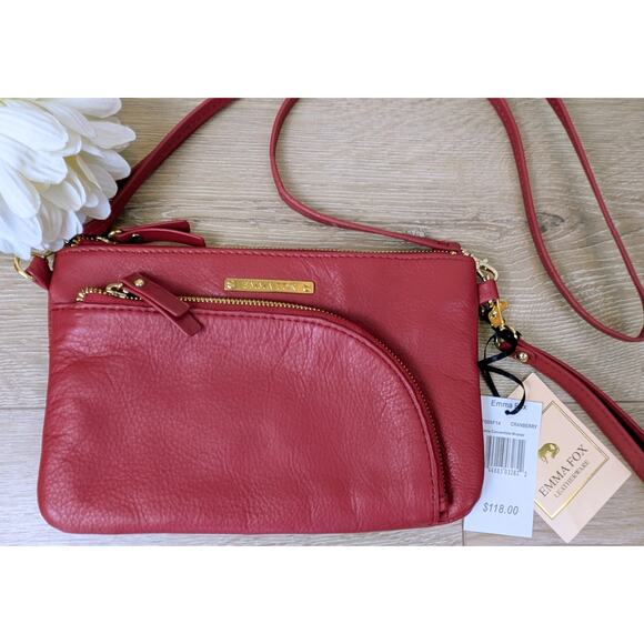 NEW Emma Fox Leather Classics Convertible Wristlet Crossbody Bag Cranberry Red - Picture 2 of 10